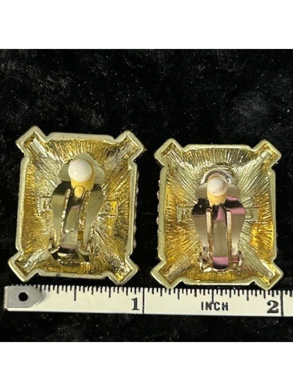 Heidi Daus Clip Earrings Estate Splendor Clear Crystal Rectangular Gold Tone OS - Picture 6 of 12